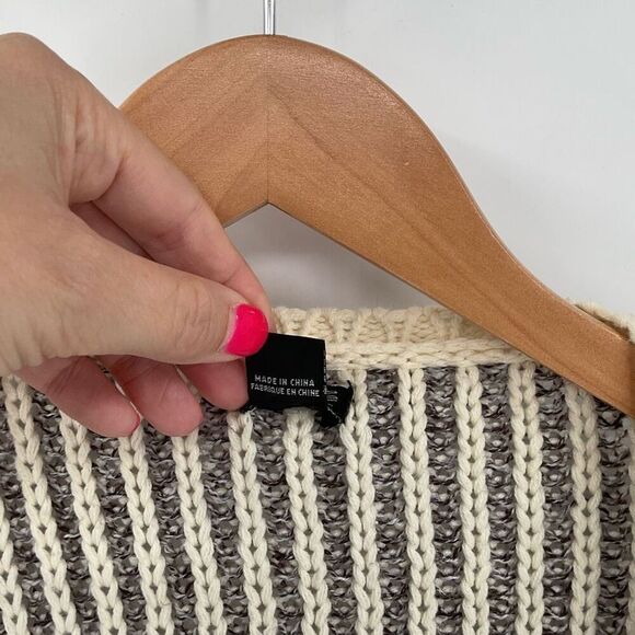 Roffe Pommed Hem Knit Kimono Wrap Cardigan Sweater Cream Grey Women One Size - Picture 5 of 7